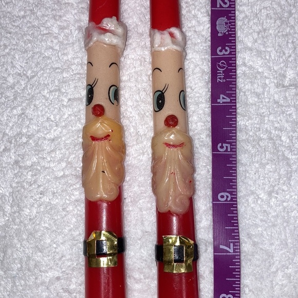VINTAGE PAIR OF 1960'S SANTA CLAUS FACE WITH NOEL 10" TAPER CANDLES JAPAN - Picture 3 of 5